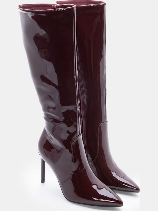 Damenstiefel aus Lackleder mit Hohem Absatz Burgundisch