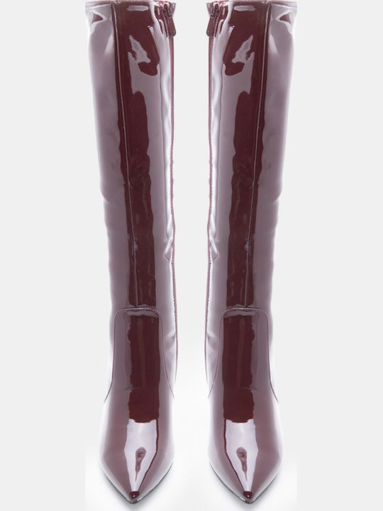 Damenstiefel aus Lackleder mit Hohem Absatz Burgundisch