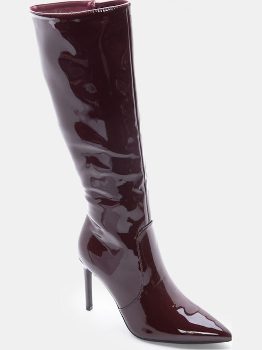 Damenstiefel aus Lackleder mit Hohem Absatz Burgundisch