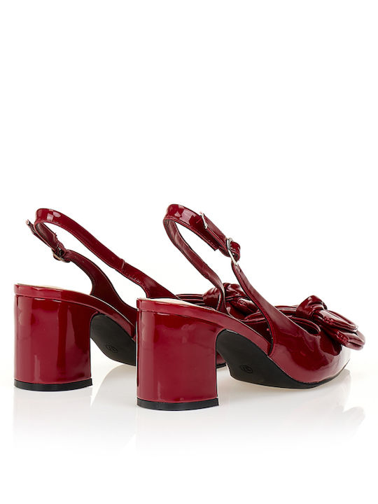 Pantofi cu Toc Ascuțite cu Barete și Toc Mediu Gros Burgundy