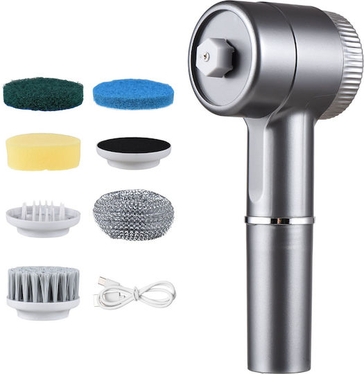 Electric Cleaning Brush Various Surfaces Zola 5 Heads Included Lcd Display Usb Charging Plastic Waterproof Gray