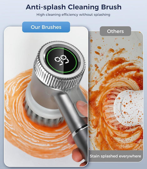 Electric Cleaning Brush Various Surfaces Zola 5 Heads Included Lcd Display Usb Charging Plastic Waterproof Gray