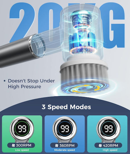 Electric Cleaning Brush Various Surfaces Zola 5 Heads Included Lcd Display Usb Charging Plastic Waterproof Gray