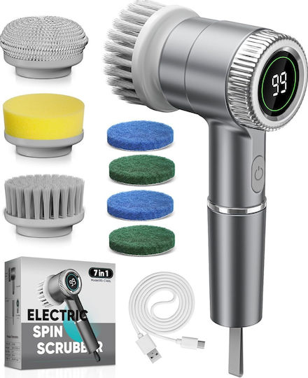 Electric Cleaning Brush Various Surfaces Zola 5 Heads Included Lcd Display Usb Charging Plastic Waterproof Gray
