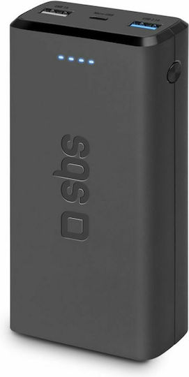 SBS Fast Power Bank 20000mAh με 2 Θύρες USB-A Μαύρο
