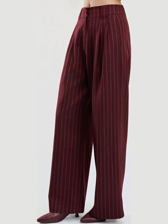 Damen Hochbund Pantaloons in Schlank Passform Gestreift Burgundisch
