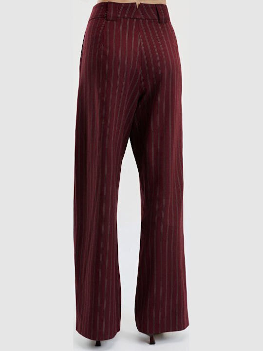 Damen Hochbund Pantaloons in Schlank Passform Gestreift Burgundisch