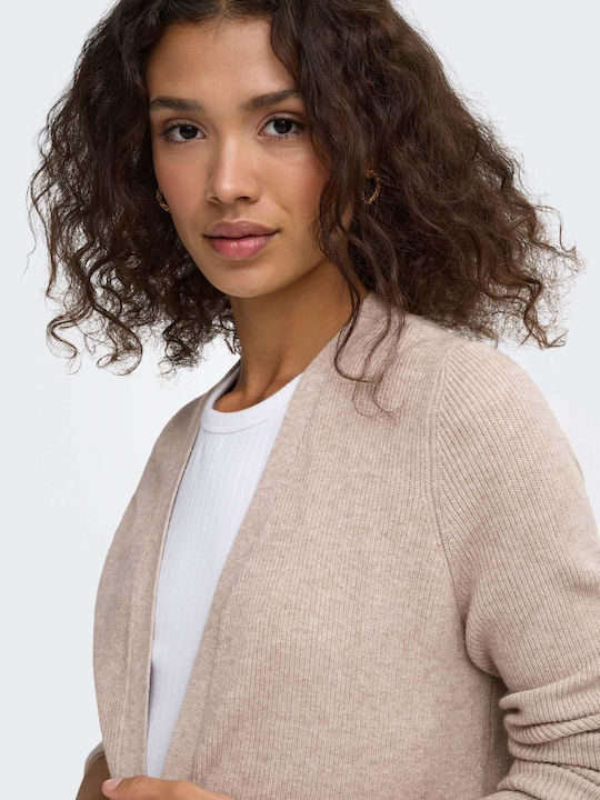 Short Women's Knitted Beige Cardigan