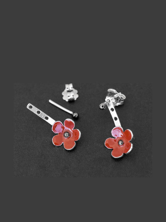 Earrings Jackets Flowers Enamel Handmade Silver 925