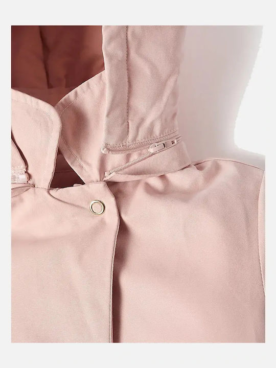 Kids Trench Coat Short with Hood Light Pink
