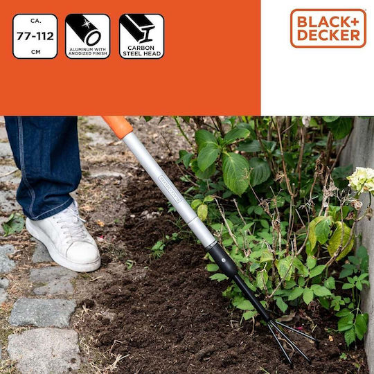 Cultivator Telescopic De Mână Black & Decker Din Oțel Cu 3 Dinți 77-112 Cm Negru Portocaliu 871125223526