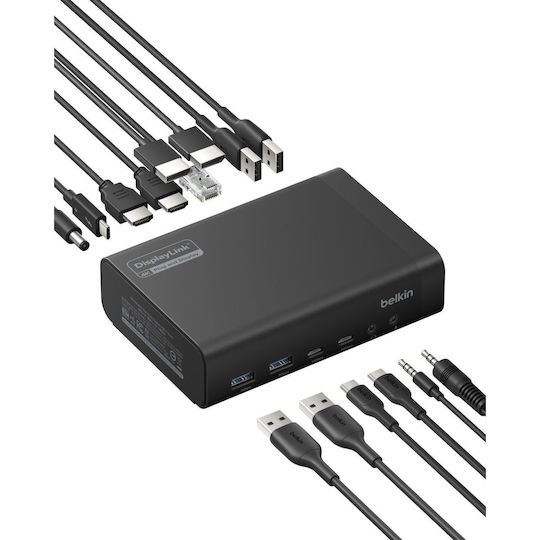 Belkin Connect 14-in-1 Dock / USB-C Docking Station με HDMI/DisplayPort 4K PD Ethernet και σύνδεση 2 Οθονών