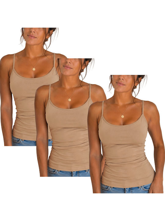 Дамски топове Бежови с тънки презрамки 3Pack