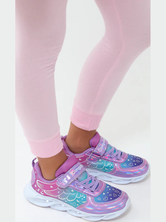 Kids Sneakers with Hoop & Loop Closure and Purple Lights
