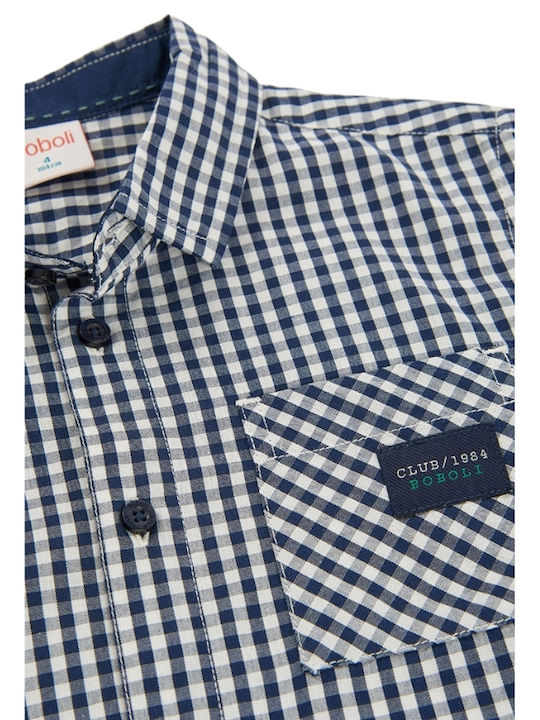 Kids Checked Long-sleeved Blue Shirt