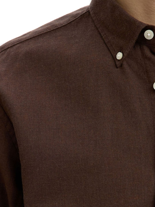 Long Sleeve Denim Shirt in Regular Fit Brown