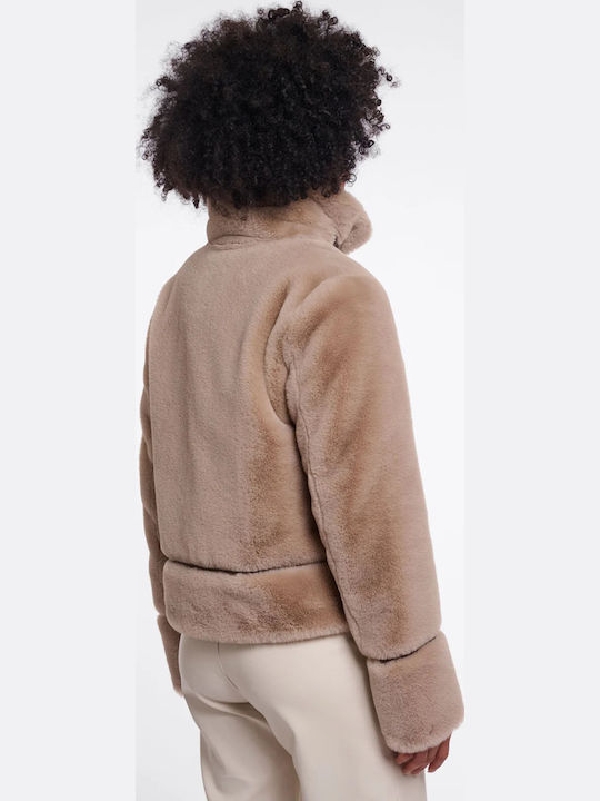 Short Women's Jacket for Winter Beige