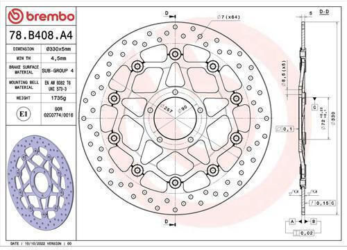 Brembo Front Motorcycle Brake Disc 78b408a4 – Floating Perforated 330 Mm