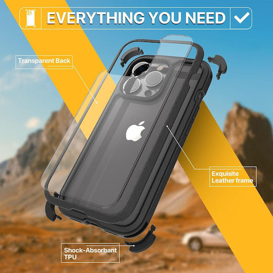 Mageasy Odyssey M Back Cover Leather / Silicone Black (iPhone 14)