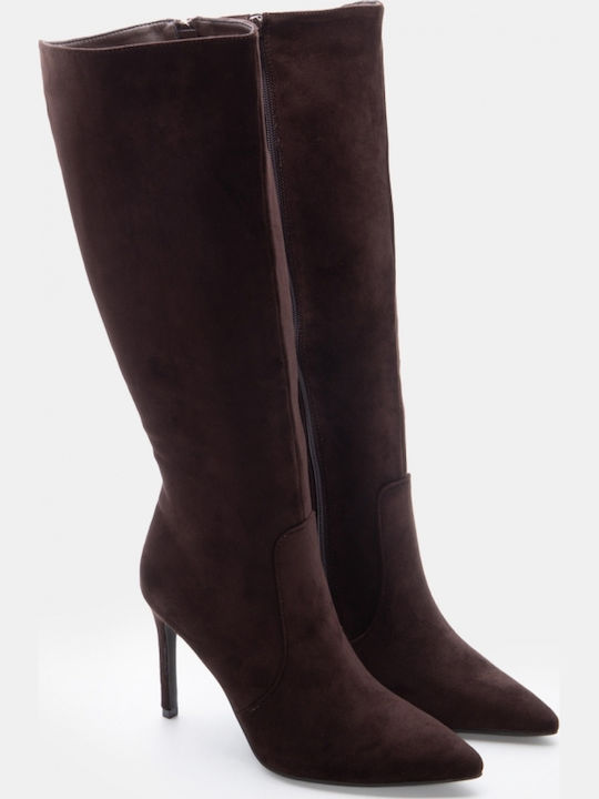 Wildleder Damenstiefel mit Hohem Absatz Braune
