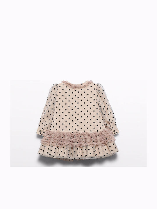 Mädchenkleid Langärmeliges Tüll Beiges
