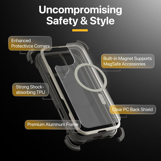 Mageasy Odyssey M Back Cover Leather / Silicone Black (iPhone 16 Pro Max)