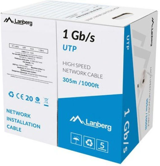 Lanberg U/UTP Кат.6 (Gigabit) Мрежов Кабел Ethernet Без Конектори 305м Сив