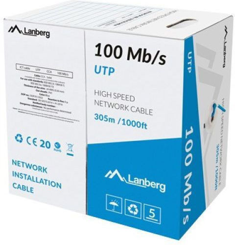 Lanberg U/UTP Cat.5e (Gigabit) Мрежов Кабел Ethernet Без Конектори 305м Син