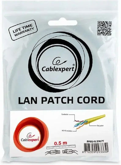 Cablexpert U/UTP Cat.6 (Gigabit) Καλώδιο Δικτύου Ethernet 0.5m Κίτρινο