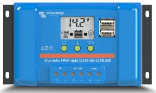 Victron Energy BlueSolar PWM-LCD+USB 12/24V-10A Controler de încărcare solară 24V 10A