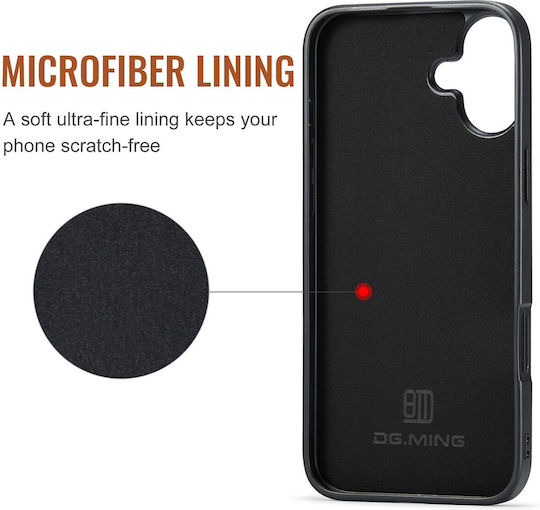DG.MING Wallet Piele artificială / Tempered Glass Maro (iPhone 16)