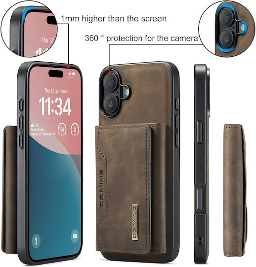 DG.MING Wallet Piele artificială / Tempered Glass Maro (iPhone 16)