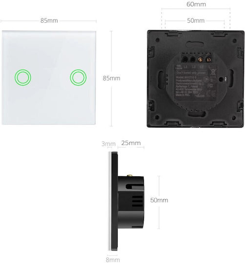 Maclean Energy Wandmontierter Elektrischer Wandtaster Berührungstaste Wi-Fi Zwei-Wege Weiß