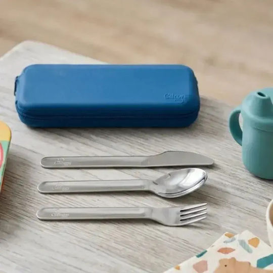 Citron Set Baby Cutlery from Silicone in Case for 18+ Months Blue 2 Pieces