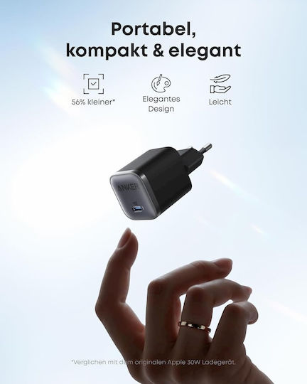 Anker Anker Φορτιστής mit USB-C Ausgangsanschlüssen und Kabel USB-C - USB-C 45W Stromlieferung Schwarz (Nano)