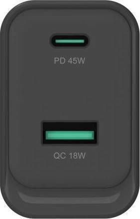 Conceptronic Charger Without Cable GaN With USB-A Port and USB-C Port 45W Power Delivery / Quick Charge 3.0 Black (ALTHEA20B45)