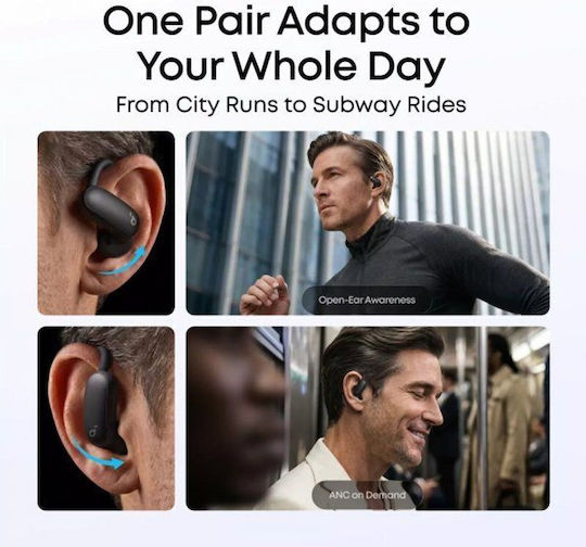 Soundcore by Anker AeroFit 2 Pro Earbud / Open Ear Bluetooth Handsfree Ακουστικά με Αντοχή στον Ιδρώτα και Θήκη Φόρτισης Μαύρα