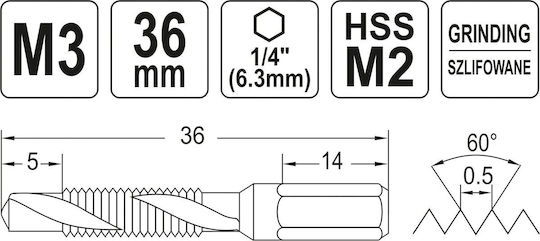 Yato YT-44840 Drill Tap HSS 3x0.5mm 1pcs