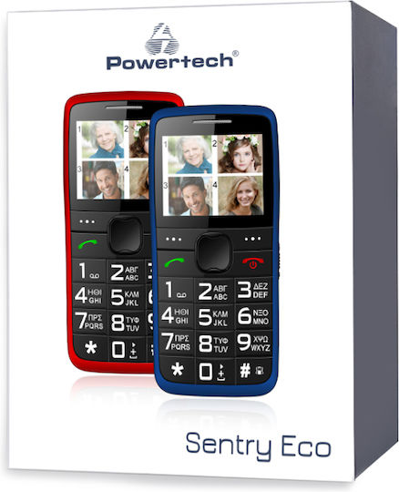 Powertech Sentry Eco Dual SIM Мобилен Телефон с Големи Бутоните (Гръцко Меню) Червен