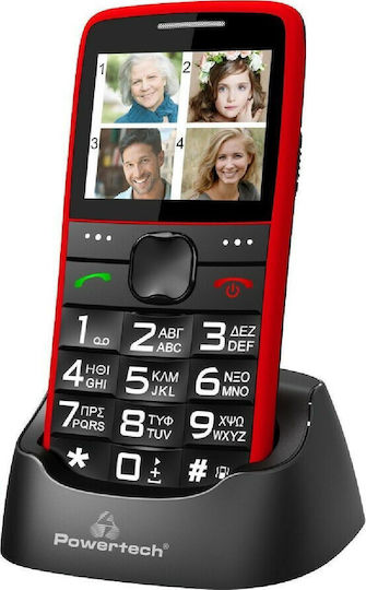 Powertech Sentry Eco Dual SIM Мобилен Телефон с Големи Бутоните (Гръцко Меню) Червен
