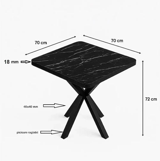 Asterix Masă Pătrată de Bucătărie din Lemn Masiv și Metal 70x70x74cm