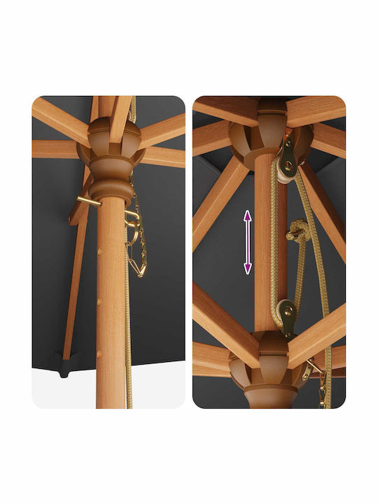 Wooden Grey Parasol 2.37x2.37xH2.37m