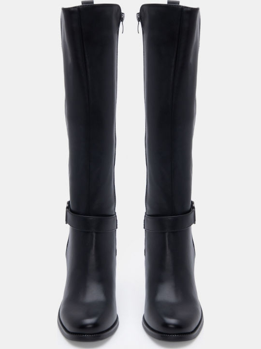 Suede Women's Boots with Mid Heel Black