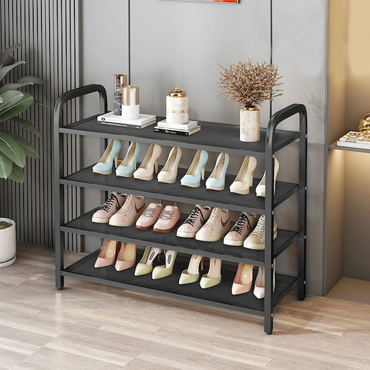 Organizatoare Pantofi Metalică Cu 4 Rafturi Neagră L80xA28xÎ75cm