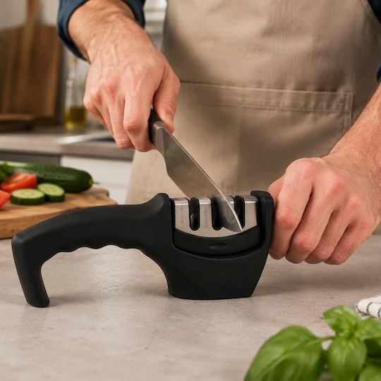 Afilatoare Profesională Manuală de Cuțite Next Trend Sistem 3 în 1 Tungsten Diamant Ceramic Mâner Ergonomic Antiderapant Ascuțire Rapidă și Precisă Pentru Cuțite de Bucătărie Negru