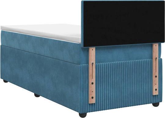 Single Bed Upholstered with Velvet Dark Blue with Slats & Mattress 100x200cm