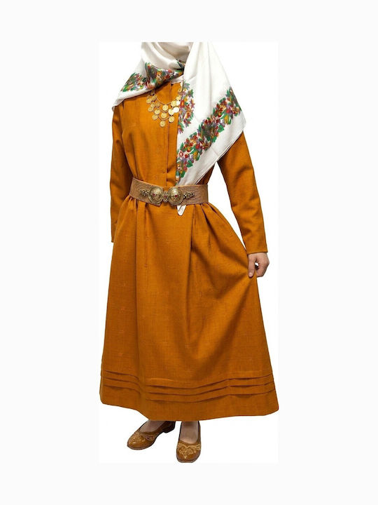 Traditional Costume Kalymnos with Scarf with 2 Rows Necklace Mustard