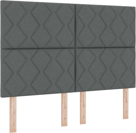 Pat King Size Tapițat cu Material Gri Închis cu Plăci și Saltea 190x190cm