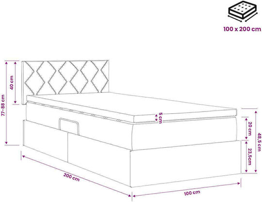 Wall Bed King Size Upholstered with Velvet Light Grey with Slats and Mattress 200x200cm