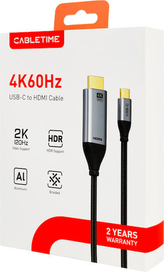 Cabletime Braided Καλώδιο HDMI male - HDMI male 1.8m Μαύρο